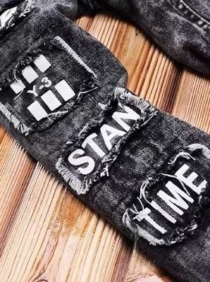 Traje de calzado masculino para exteriores de denim chaquetas de pecho único con material mezcla de poliéster y calzado
