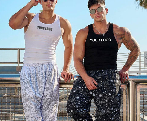 Impresión digital de poliéster Tops de tanque masculino para XMAMLON RTS OEM Custom Fitness Gym Wear
