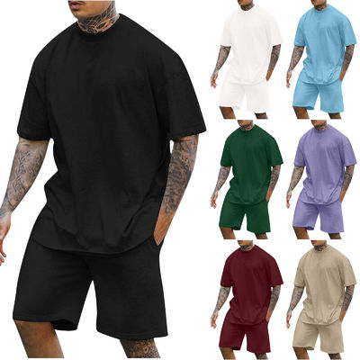 10000 cantidad Set de dos piezas de camiseta y pantalón corto de cuello redondo para hombres con otro peso de tela