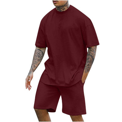 10000 cantidad Set de dos piezas de camiseta y pantalón corto de cuello redondo para hombres con otro peso de tela