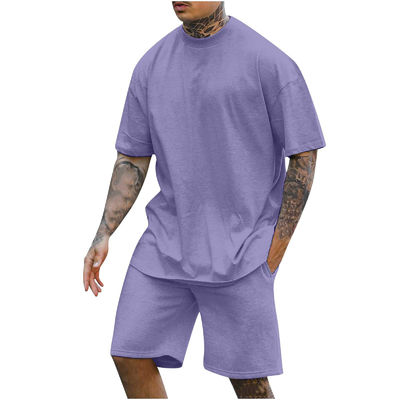 10000 cantidad Set de dos piezas de camiseta y pantalón corto de cuello redondo para hombres con otro peso de tela