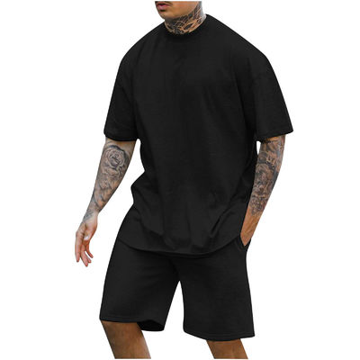 10000 cantidad Set de dos piezas de camiseta y pantalón corto de cuello redondo para hombres con otro peso de tela