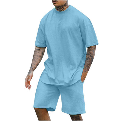 10000 cantidad Set de dos piezas de camiseta y pantalón corto de cuello redondo para hombres con otro peso de tela