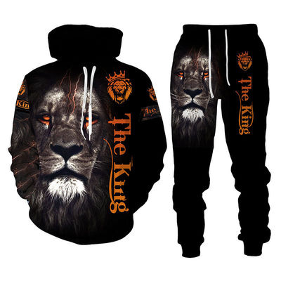 Traje de hombre con capucha traje Rey León Impresión 3D Vestidos deportivos Traje de manga larga