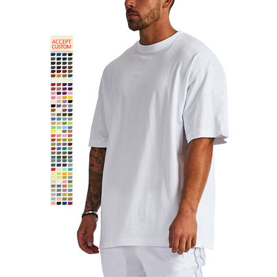 T-shirt de algodón de tamaño grande 100% de peso para hombres cuello falso en blanco peso pesado multicolor
