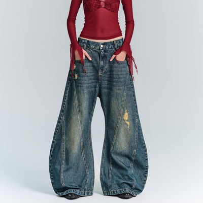 Vestidos de calle Moda estilo Y2K Piernas largas rectas ajustadas Jeans de denim con decoración de agujero