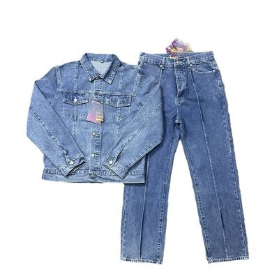 Traje de deporte de hombres de gran tamaño traje de chaqueta personalizado casual 2 piezas con tela de denim