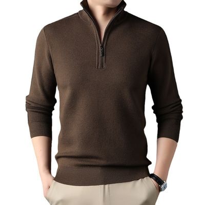 Suéter de punto de collar de tortuga acrílico de invierno de media cremallera sólida para hombres