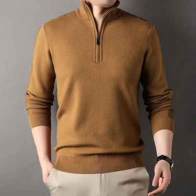 Suéter de punto de collar de tortuga acrílico de invierno de media cremallera sólida para hombres