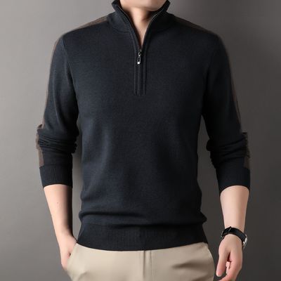 Suéter de punto de collar de tortuga acrílico de invierno de media cremallera sólida para hombres