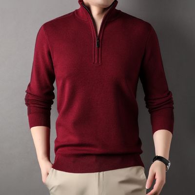 Suéter de punto de collar de tortuga acrílico de invierno de media cremallera sólida para hombres