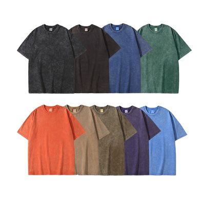 280g Pesado Retro Lavado Ansioso Camiseta de manga corta de algodón suelto para hombres Top de manga media
