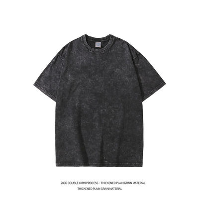280g Pesado Retro Lavado Ansioso Camiseta de manga corta de algodón suelto para hombres Top de manga media