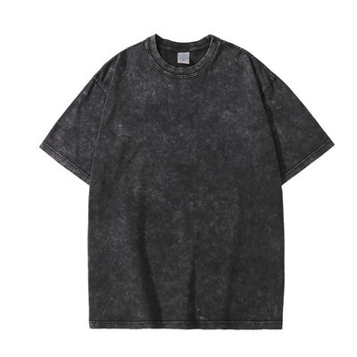280g Pesado Retro Lavado Ansioso Camiseta de manga corta de algodón suelto para hombres Top de manga media
