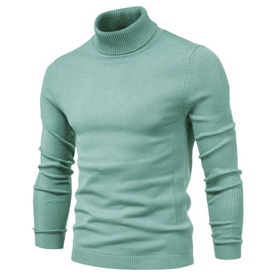 Pullover de color sólido de algodón y viscosa suéter ajustado delgado cuello de tortuga para ropa casual masculina