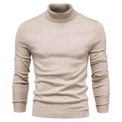 Pullover de color sólido de algodón y viscosa suéter ajustado delgado cuello de tortuga para ropa casual masculina