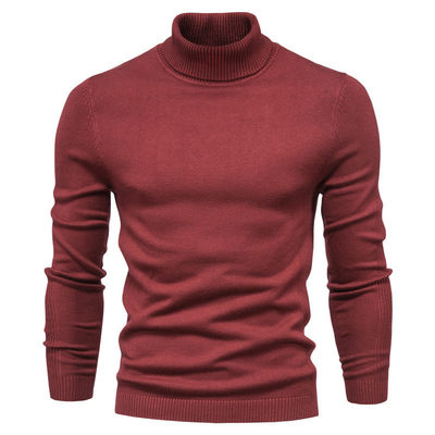 Pullover de color sólido de algodón y viscosa suéter ajustado delgado cuello de tortuga para ropa casual masculina