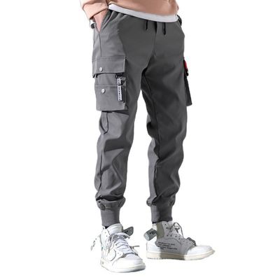 Pantalones de carga con bolsillo de impresión para hombres cintura media más lana de poliéster/algodón de punto