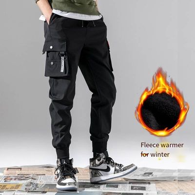 Pantalones de carga con bolsillo de impresión para hombres cintura media más lana de poliéster/algodón de punto