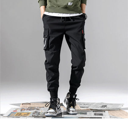 Pantalones de carga con bolsillo de impresión para hombres cintura media más lana de poliéster/algodón de punto