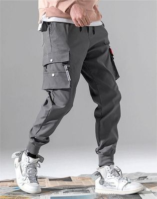 Pantalones de carga con bolsillo de impresión para hombres cintura media más lana de poliéster/algodón de punto