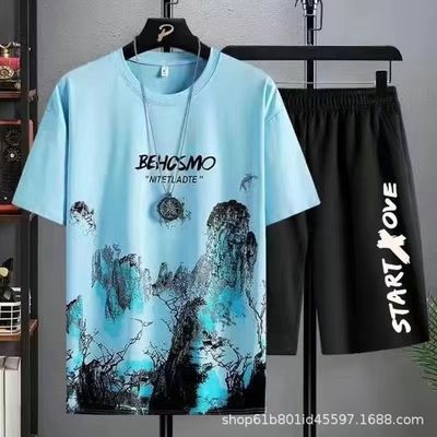 Camiseta TT de estilo masculino estilo de verano con pantalones cortos de secado rápido