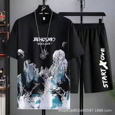 Camiseta TT de estilo masculino estilo de verano con pantalones cortos de secado rápido