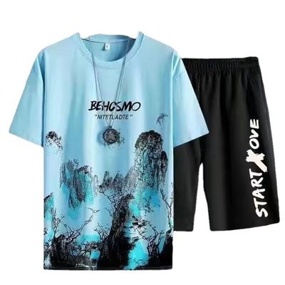 Camiseta TT de estilo masculino estilo de verano con pantalones cortos de secado rápido