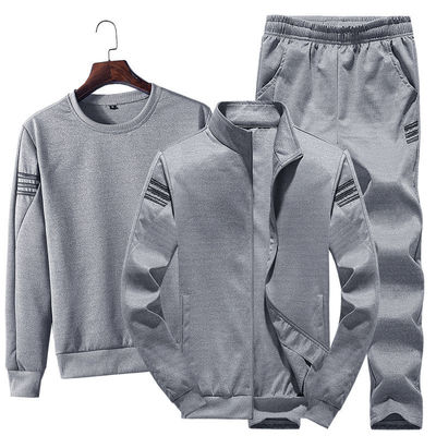 Estilo deportivo chaqueta con cremallera para hombres camiseta y corredores traje de pista de tres piezas para deportes