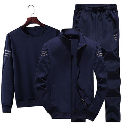 Estilo deportivo chaqueta con cremallera para hombres camiseta y corredores traje de pista de tres piezas para deportes