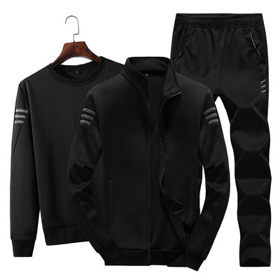 Estilo deportivo chaqueta con cremallera para hombres camiseta y corredores traje de pista de tres piezas para deportes
