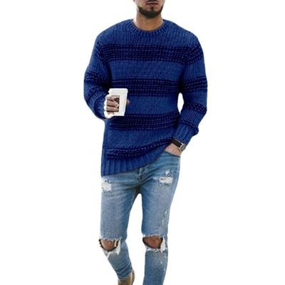 No detección de agujas suéter rayado masculino para uso casual 2023 cuello redondo de punto superior