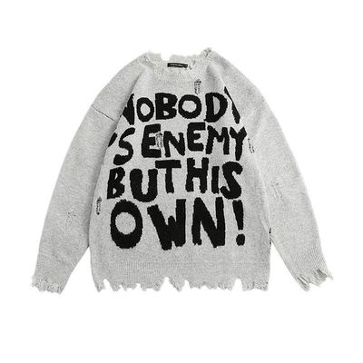 Mujeres de espesor estándar cuello redondo ropa de punto abrigo con letras sujeto suelto suéter