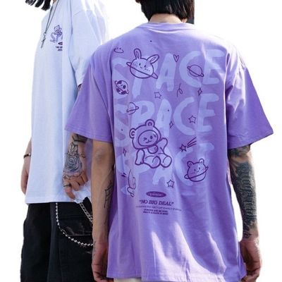 Camiseta de hombre de manga corta unisex Carta de dibujos animados de algodón Impresión con tela transpirable