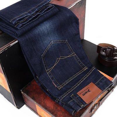 Jeans para hombres de estiramiento grueso tubo recto suelto cintura alta talla más lavado casual lavado de arena