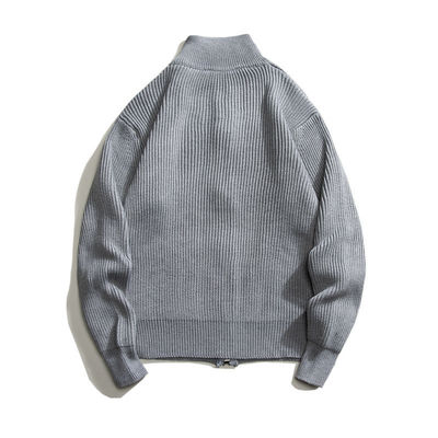 Cardigan con cremallera suéter de punto de cuello de tortuga para hombres con 100% de poliéster en primavera