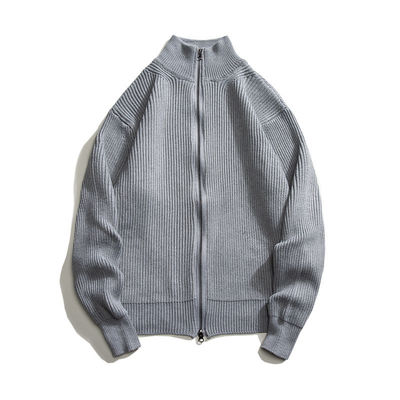 Cardigan con cremallera suéter de punto de cuello de tortuga para hombres con 100% de poliéster en primavera