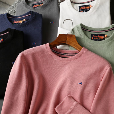 Suéter de cuello O-Neck bordado de hombre de cuello redondo Terry Pullover sin forro y mano de obra