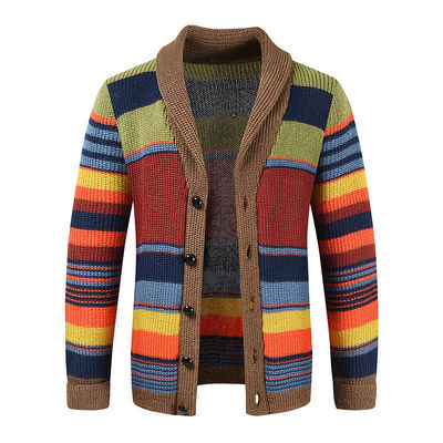 Suéter de arco iris masculino abrigo de otoño e invierno color de solapa de punto Cardigan de alto rendimiento