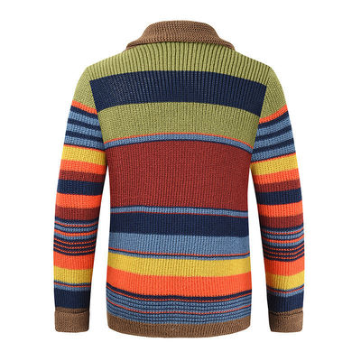 Suéter de arco iris masculino abrigo de otoño e invierno color de solapa de punto Cardigan de alto rendimiento