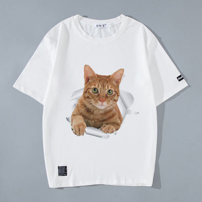 T-Shirt de hombre con patrón impreso y gato animado en 3D