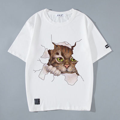 T-Shirt de hombre con patrón impreso y gato animado en 3D
