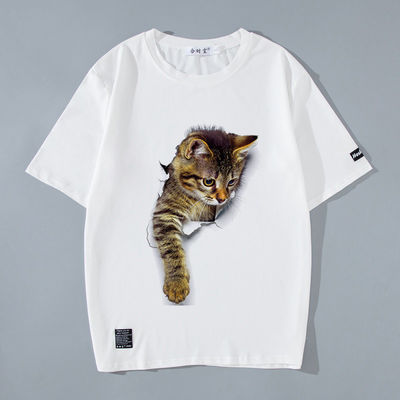 T-Shirt de hombre con patrón impreso y gato animado en 3D