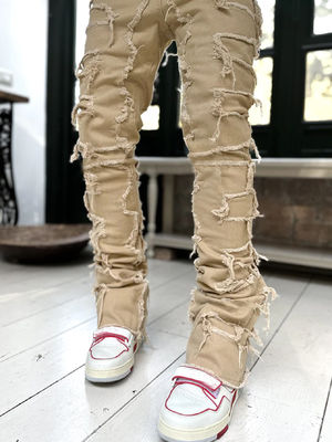 Botas de estilo callejero para hombres Cortado Azul claro Tassel dañado Applique Jeans Spandex / algodón
