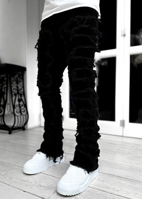 Botas de estilo callejero para hombres Cortado Azul claro Tassel dañado Applique Jeans Spandex / algodón