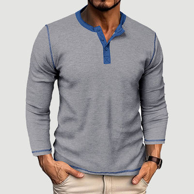 Camisetas de algodón Henley de manga larga y en blanco para hombres Camisetas ligeras con botón con cuello redondo