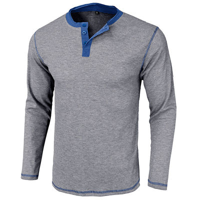 Camisetas de algodón Henley de manga larga y en blanco para hombres Camisetas ligeras con botón con cuello redondo