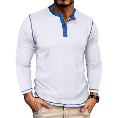 Camisetas de algodón Henley de manga larga y en blanco para hombres Camisetas ligeras con botón con cuello redondo
