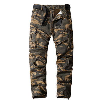 Overalls de camuflaje de bolsillo múltiple para hombres de algodón puro con cintura media y ajuste recto