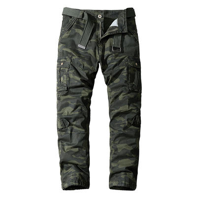 Overalls de camuflaje de bolsillo múltiple para hombres de algodón puro con cintura media y ajuste recto